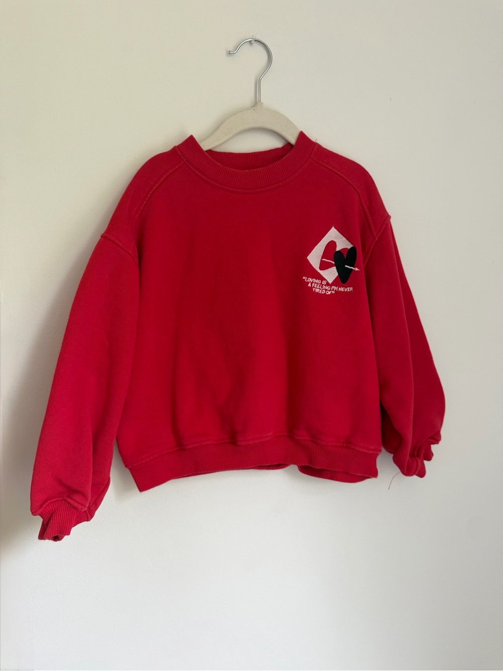 Zara ‘Loving is a Feeling’ Heart Graphic Crewneck Sweater (Size 6-7)